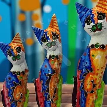 Ahşap el yapımı 3’lü kedi biblo