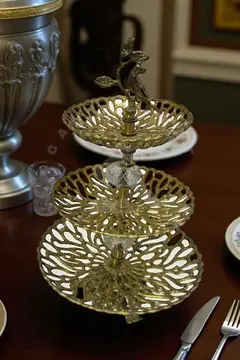 3 katlı kuş motifli sunumluk